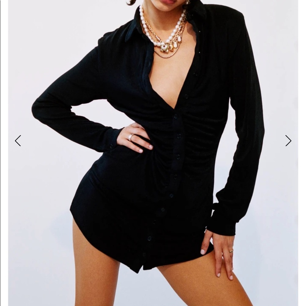 NWT With Jean Andy Ruched Shirt Dress in Black